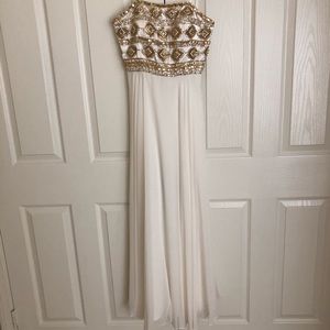 Strapless White and Gold Prom Dress!
